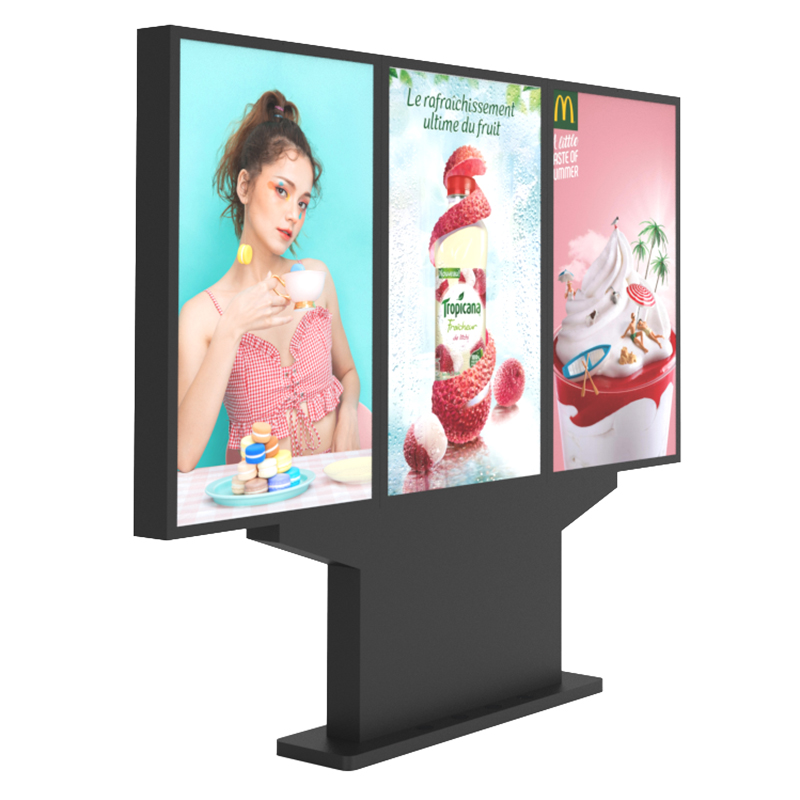 Tepi Sempit Tiga 32 43 49 55 Inci 2500 Nit Pemain Video Pengiklanan Totem Kecerahan Tinggi Kalis Air IP66 Stand Luar Skrin