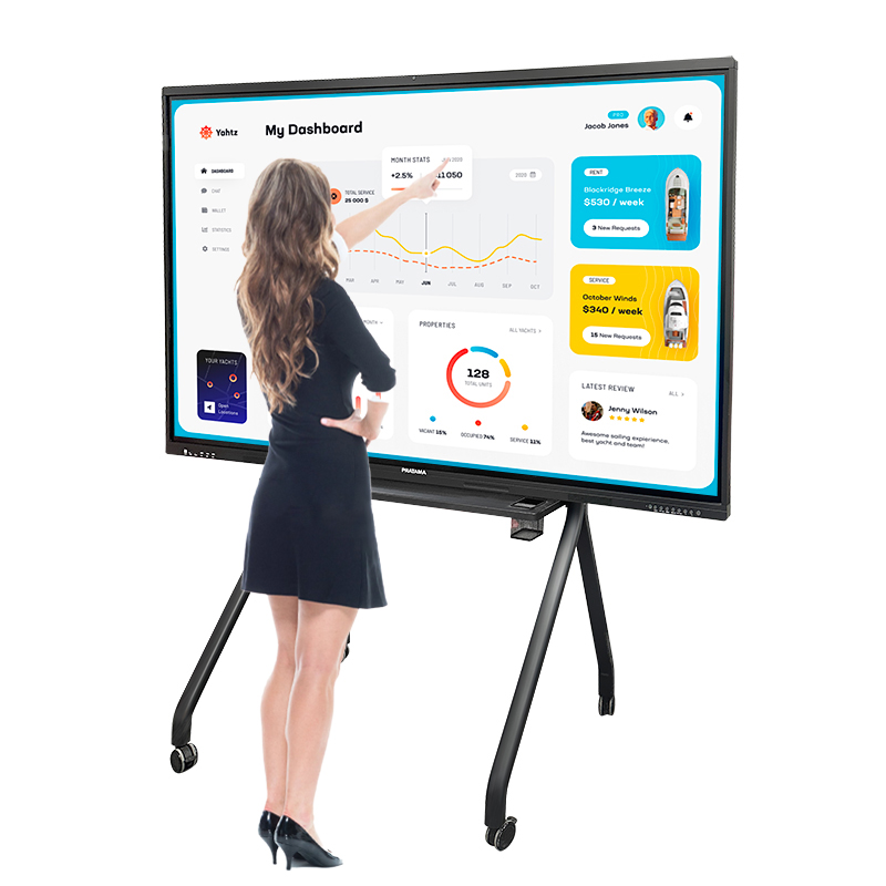 Мониторҳои экрани Smart Touch LCD Мониторҳои чархҳои чархдор тахтаи стенди манқул тахтаи интерактивии конфронси видеоии дурдаст