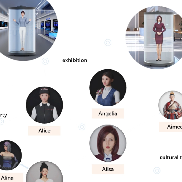 أنبوب شاشة شفاف للمتحف مقاس 75 بوصة، صندوق رقمي بحجم الإنسان، عرض ثلاثي الأبعاد للمعرض ثلاثي الأبعاد ثلاثي الأبعاد بتقنية الذكاء الاصطناعي