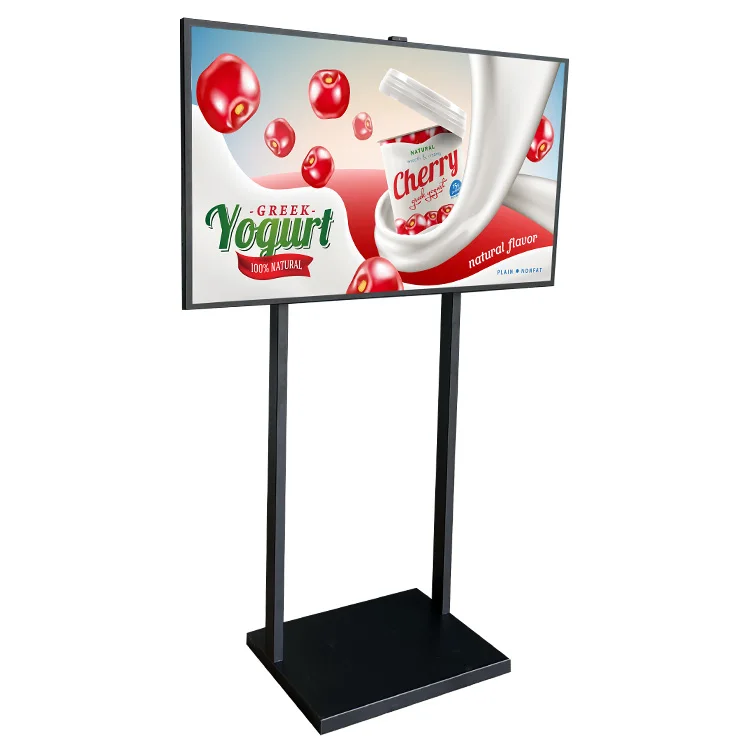 penyangga lantai media skrin siling siling 4k lcd digital kecerahan tinggi menghadap papan tanda pengiklanan tingkap separa luar